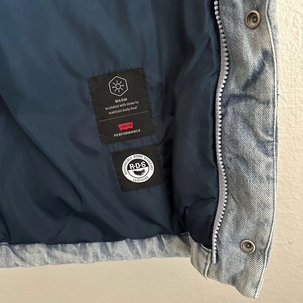 Levi’s Western Puffer Down Denim Jacket Oversized Sherpa Country Men Size Large